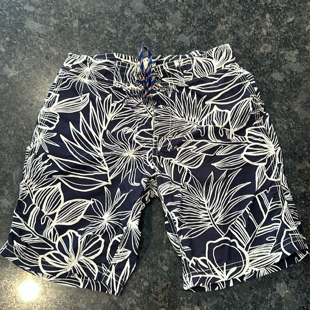 Crew Cuts blue and white tropical board shorts